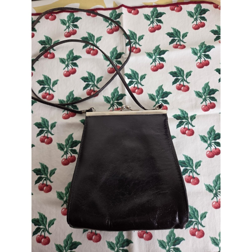 Vtg Small Black Italy Leather Purse Kiss Lock Closure Cocktail Party Retro Prom